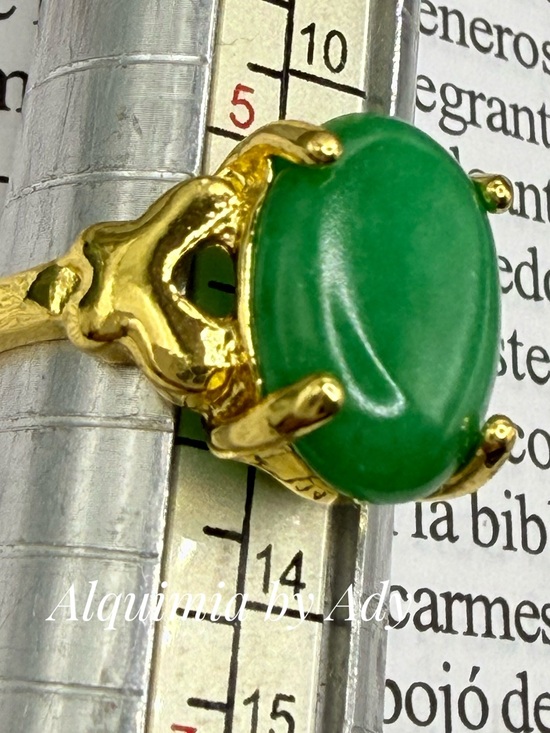 Alquimia Jewelry - Gold and dark green jade gem ring